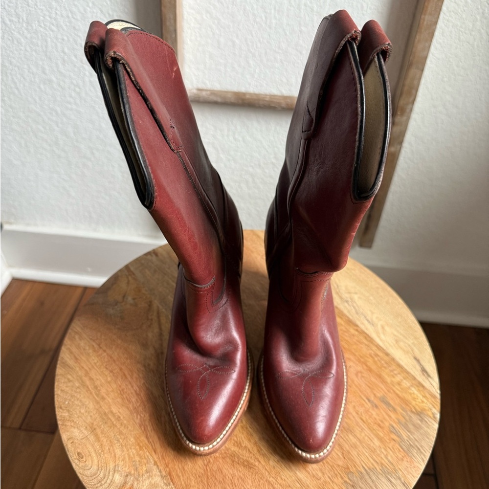 Frye Vintage Mid Calf Cognac Heeled Cowgirl Boots sz: 5B - Picture 4 of 11